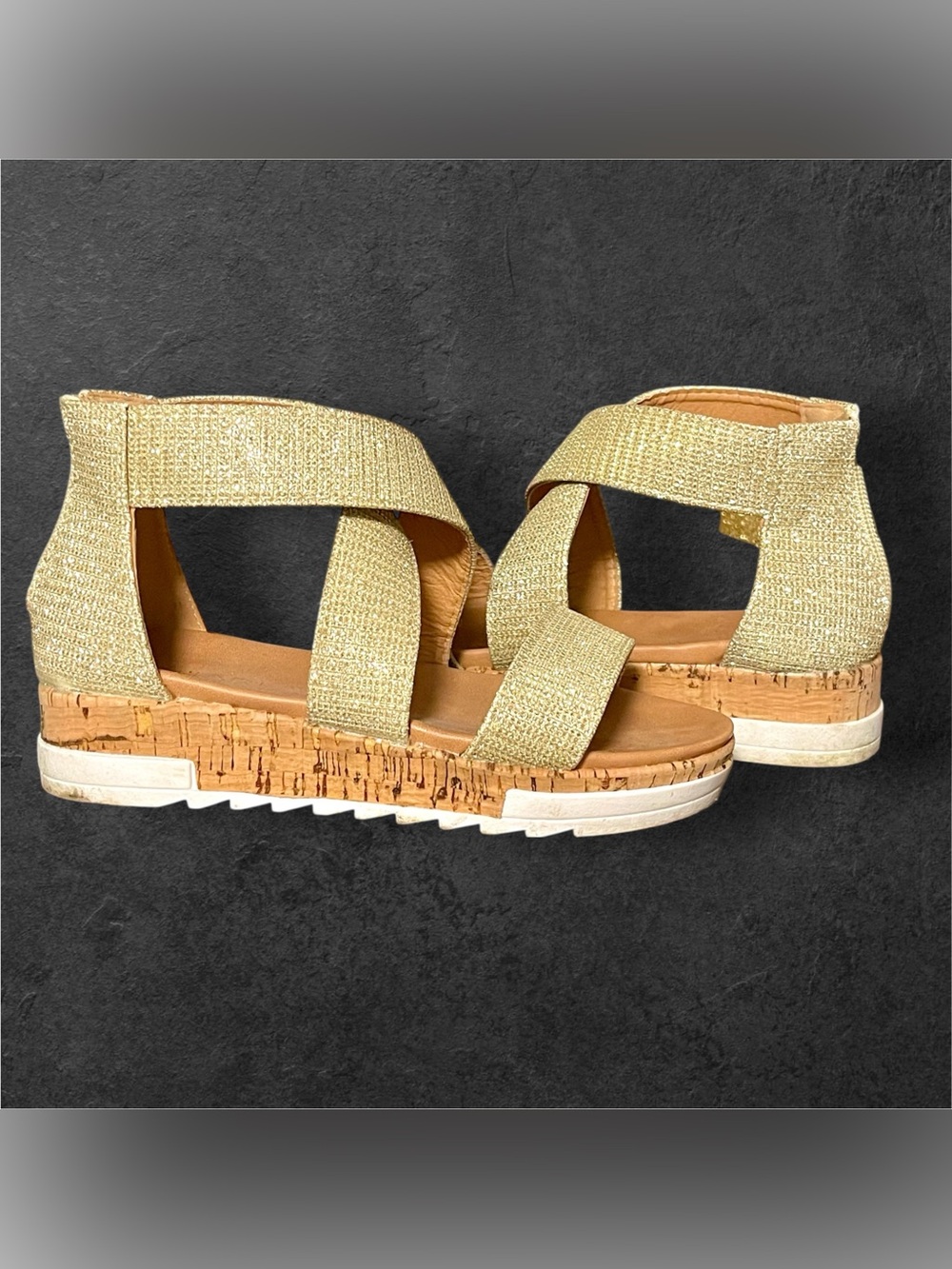 Girls Tahari gold glitter Sandle cork sole shoes